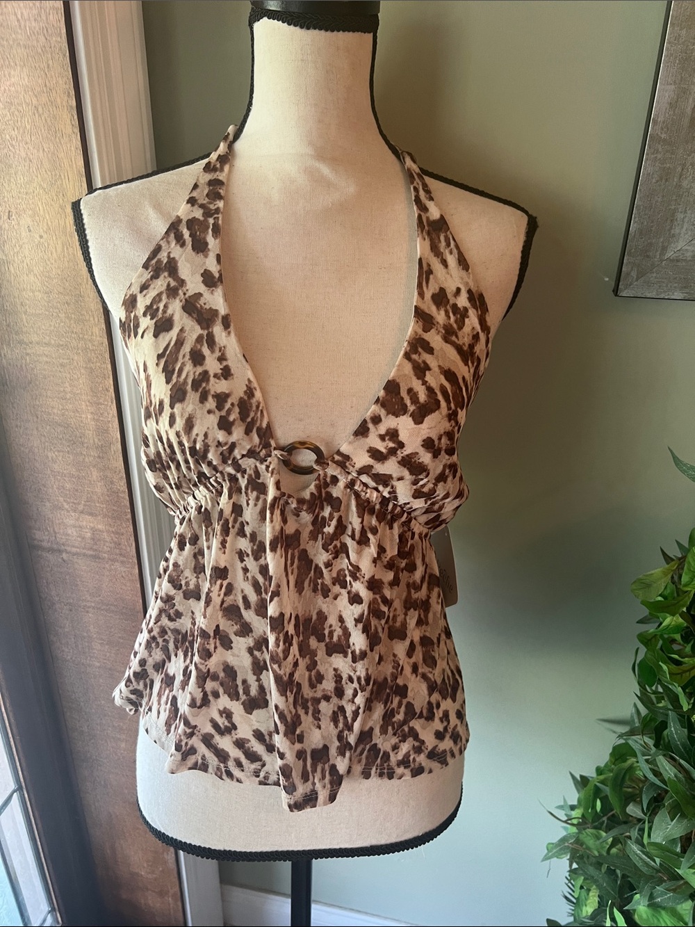 La Peche Leopard Print Halter Camisole Top
